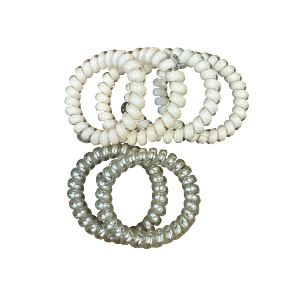 Lot bundle of 6 large Teleties hair coils White and Silver Coil hair ties - Picture 2 of 2